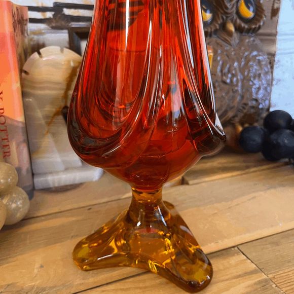 MCM Viking Glass Three Toed Persimmon 31-1/2" Big Fatty Drape Vase DO NOT BUNDLE - Picture 5 of 10